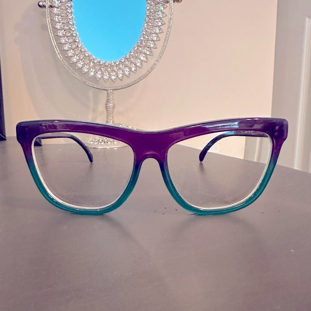 See eyewear purple and green glasses